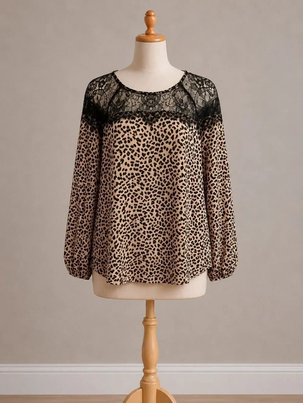 Leopard Print Top with Black Lace Detail